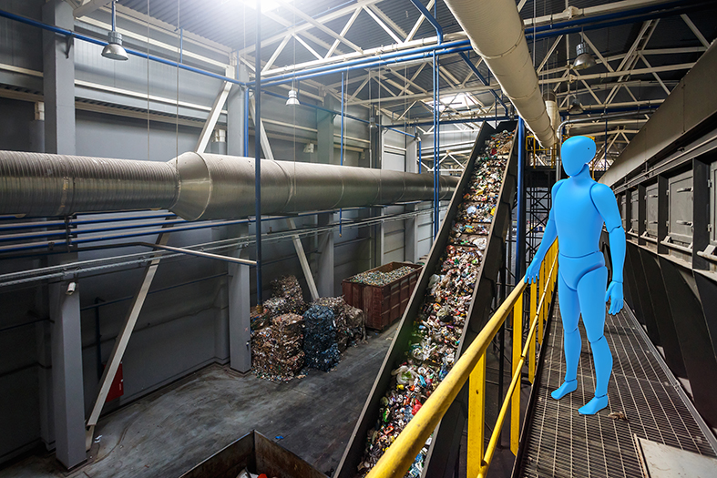 AI-powered robotic waste sorting system in a recycling facility improving efficiency and material recovery
